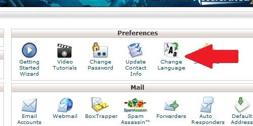 Open the Change Language icon within cPanel.