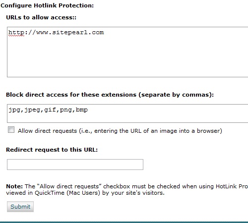 Updating your hotlink protection settings.